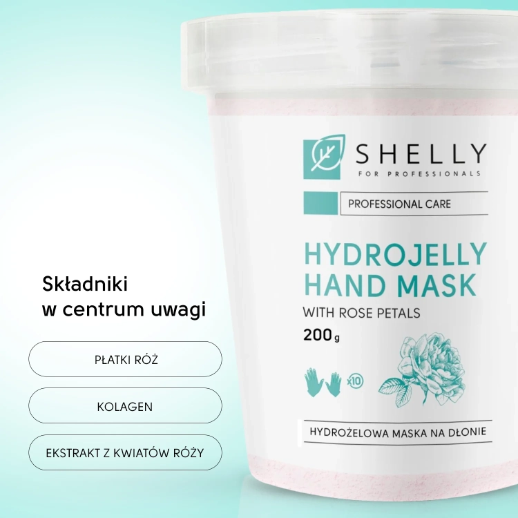 maska do dłoni shelly, hydrożelowa maska róża, regeneracja dłoni spa, maska do dłoni z płatkami róży, pielęgnacja suchej skóry dłoni, manicure spa shelly