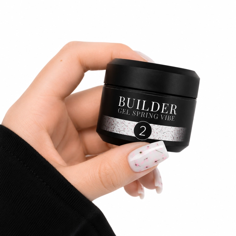 Crystal Professional Builder Gel Spring Vibe №2, żel z kwiatami, HEMA FREE żel budujący, nude flower gel, romantyczny manicure żelowy, naturalne paznokcie nude, żel UV LED do przedłużania paznokci