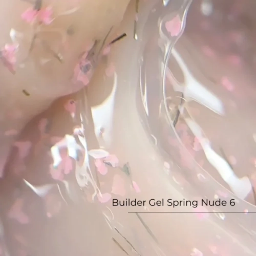 Builder Gel Spring Nude №6 Crystal Professional, żel budujący nude, żel z suszonymi kwiatami, HEMA free builder gel, TPO free builder gel, żel do budowy paznokci, żel do przedłużania paznokci, nude builder gel