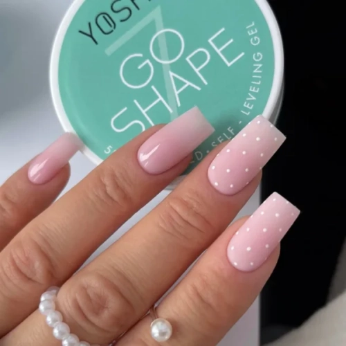 Yoshi GO SHAPE No7 50ml, jasny różowy żel budujący, pudrowy róż żel UV LED, żel samopoziomujący Yoshi, żel do budowy paznokci, żel do przedłużania paznokci