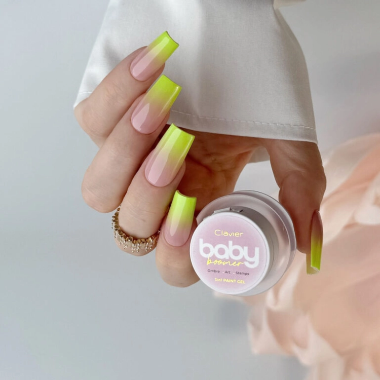 Baby Boomer Paint Żel 3w1 Nailsology Clavier R07 Lime, żel do ombre paznokci, pastelowy baby boomer, limonkowe ombre paznokcie, żel do stylizacji baby boomer