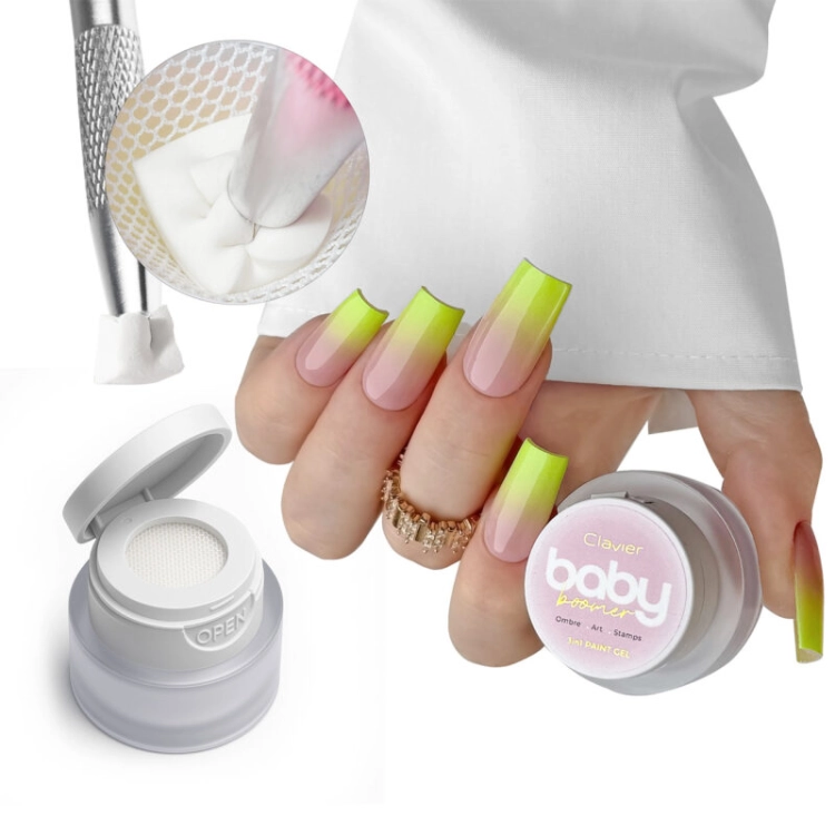 Baby Boomer Paint Żel 3w1 Nailsology Clavier R07 Lime, żel do ombre paznokci, pastelowy baby boomer, limonkowe ombre paznokcie, żel do stylizacji baby boomer