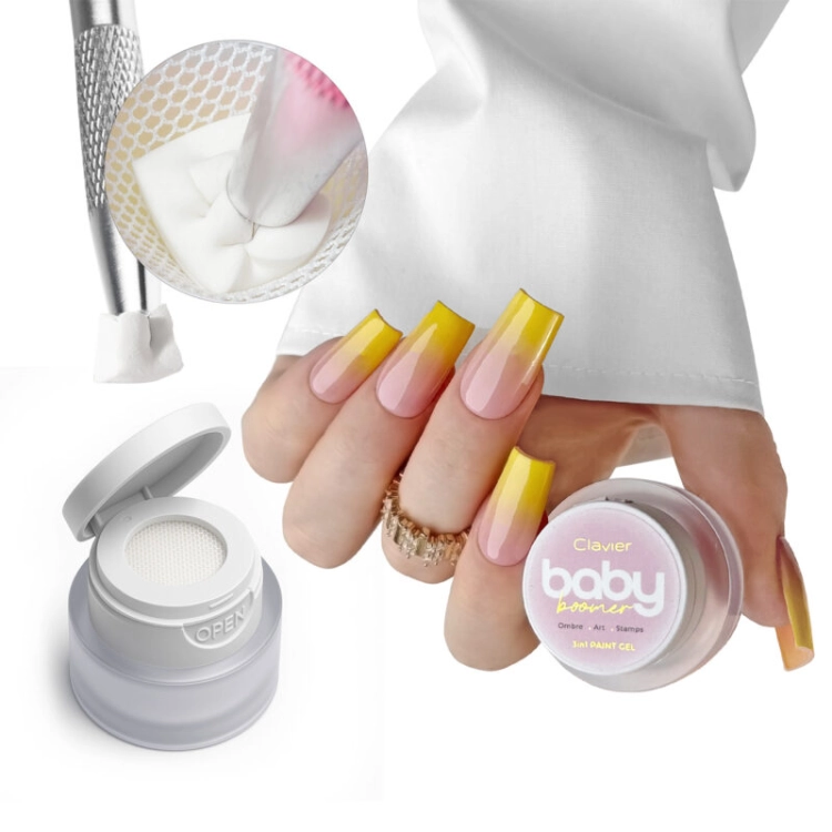 Baby Boomer Paint Żel 3w1 Nailsology Clavier R06 Lemon, żel do ombre paznokci, pastelowy baby boomer, limonkowe ombre paznokcie