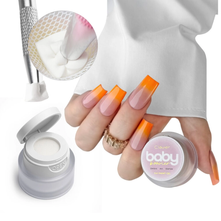 Baby Boomer Żel 3w1 Nailsology Clavier R05 Mandarin, żel do ombre paznokci, pomarańczowy baby boomer, profesjonalny żel do paznokci