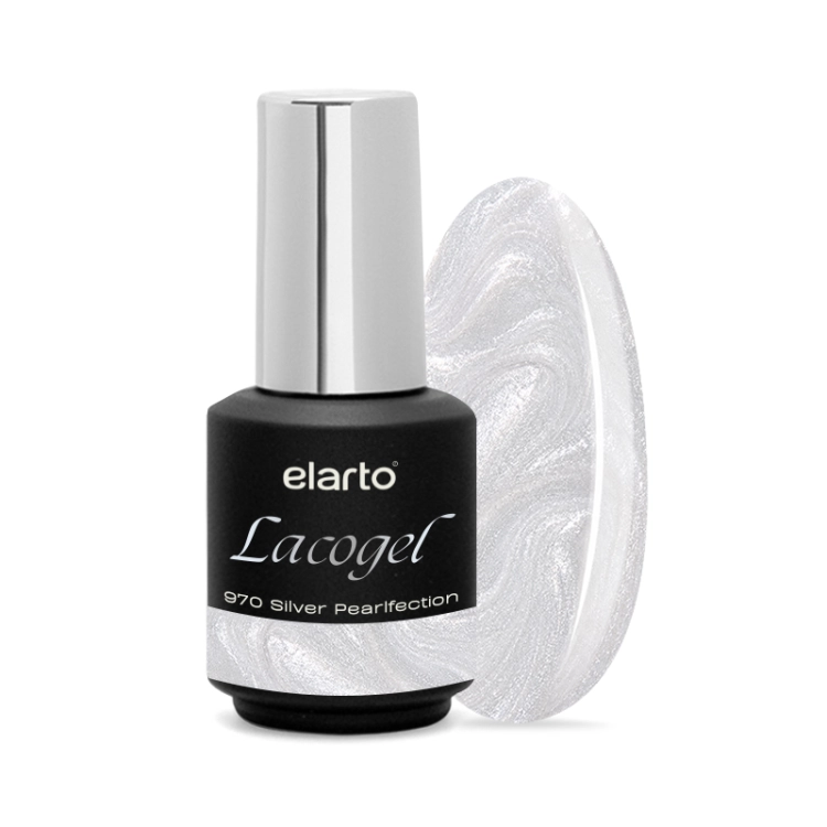 elarto lacogel silver pearlfection nr 970, srebrny lakier hybrydowy, perłowy lakier hybrydowy, pearlfection elarto, lakier opalizujący, srebrzysta opalizacja, manicure perłowy