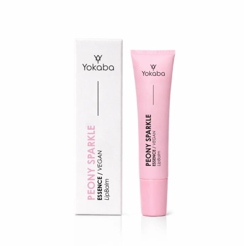 wegański balsam do ust Yokaba, Peony Sparkle Essence Vegan Lip Balm, balsam do ust z peonią, nawilżający balsam do ust 15 ml, balsam do ust z olejem awokado, balsam do ust z olejem migdałowym,