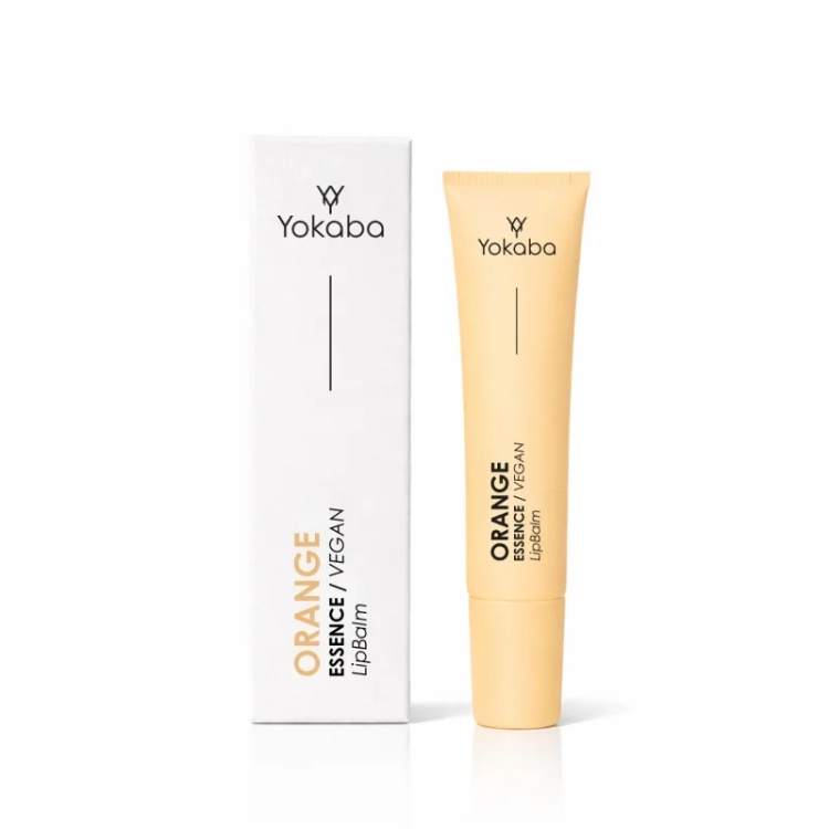 Yokaba Orange Essence Vegan Lip Balm, wegański balsam do ust, balsam do ust z pomarańczą, nawilżający balsam do ust 15 ml, balsam do ust z olejem awokado
