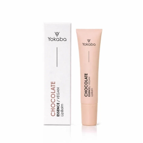 Yokaba Chocolate Essence Vegan Lip Balm, wegański balsam do ust, czekoladowy balsam do ust, nawilżający balsam do ust 15 ml, balsam do ust z olejem awokado, balsam do ust z olejem migdałowym