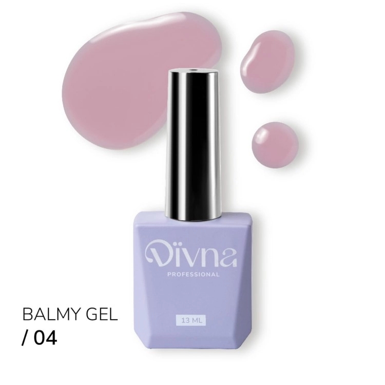 DIVNA Balmy Gel 04 13 ml, żel wzmacniający w butelce, samopoziomujący żel do paznokci, różowy żel do naturalnej płytki, HEMA TPO FREE, żel o konsystencji Rubber Base, profesjonalny żel do manicure salonowego, clean girl nails.