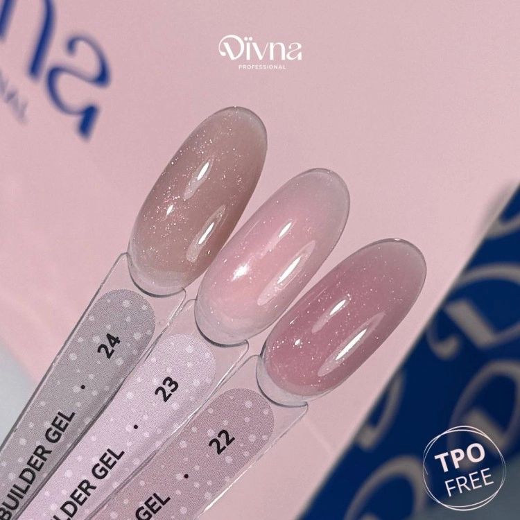 DIVNA Frame Builder Gel 22 15 g, żel budujący z brokatem, żel z efektem folii, samopoziomujący żel do paznokci, żel do przedłużania paznokci, profesjonalny żel budujący DIVNA, żel do nadbudowy i rekonstrukcji paznokci, żel budujący z drobinkami.