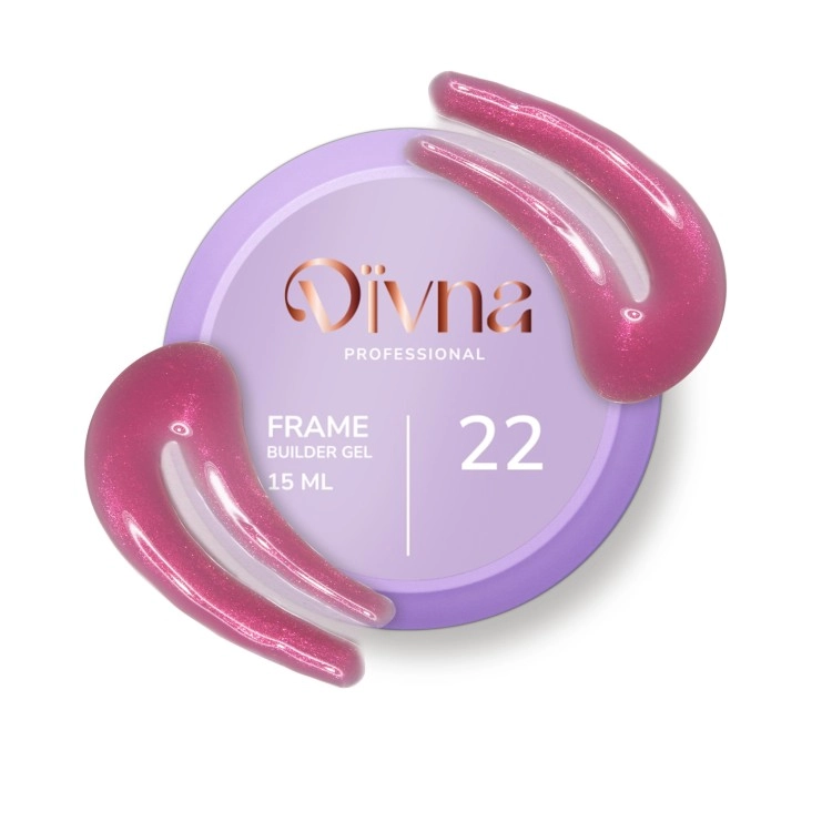 DIVNA Frame Builder Gel 22 15 g, żel budujący z brokatem, żel z efektem folii, samopoziomujący żel do paznokci, żel do przedłużania paznokci, profesjonalny żel budujący DIVNA, żel do nadbudowy i rekonstrukcji paznokci, żel budujący z drobinkami.