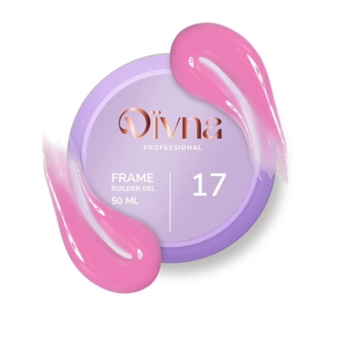 DIVNA Frame Builder Gel 17 15 g, różowy żel budujący, żel z brokatem do paznokci, samopoziomujący żel budujący, żel do przedłużania paznokci, profesjonalny żel DIVNA, żel z folią do stylizacji paznokci, wyrazisty róż na paznokcie.