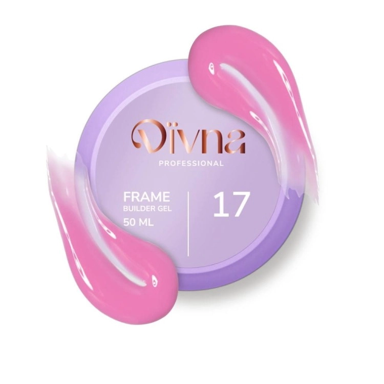DIVNA Frame Builder Gel 17 15 g, różowy żel budujący, żel z brokatem do paznokci, samopoziomujący żel budujący, żel do przedłużania paznokci, profesjonalny żel DIVNA, żel z folią do stylizacji paznokci, wyrazisty róż na paznokcie.