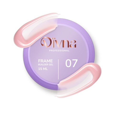 DIVNA Frame Builder Gel 07 15 g, pastelowy różowy żel budujący, żel budujący z brokatem, samopoziomujący żel do paznokci, żel do przedłużania paznokci, profesjonalny żel DIVNA, różowy żel z folią, delikatny róż na paznokcie.