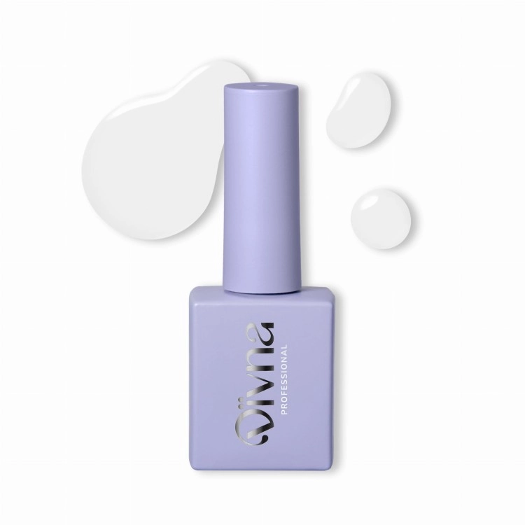 DIVNA Ultra White 7 ml, biały lakier hybrydowy, śnieżnobiały lakier do paznokci, intensywna biel na paznokcie, lakier hybrydowy bez smug, wysoko napigmentowany biały lakier hybrydowy, profesjonalny lakier hybrydowy DIVNA, biały manicure hybrydowy.