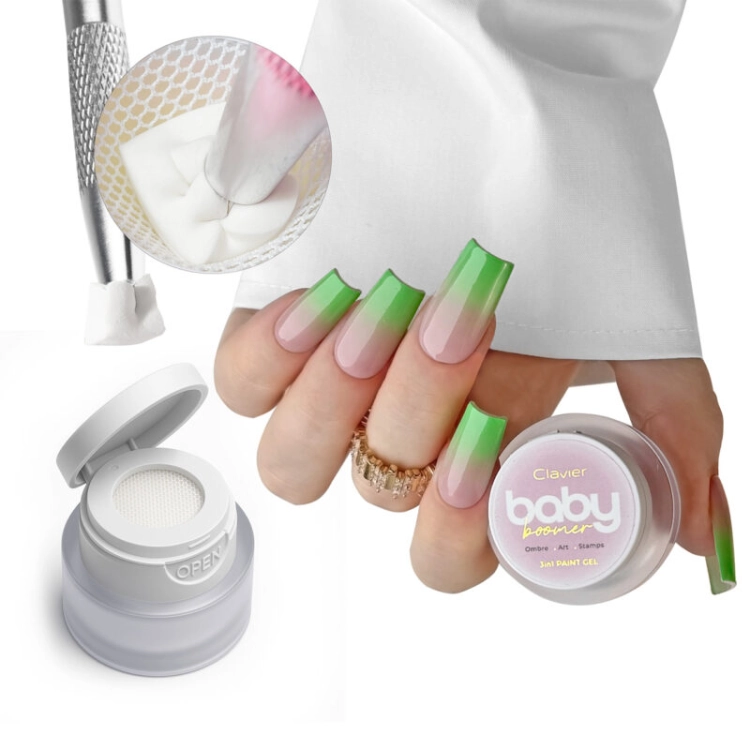 Clavier Baby Boomer 3w1 Ombre Art 18, żel do ombre Clavier, paint gel baby boomer, żel do zdobień paznokci, Clavier nail art gel, żel stamping ombre, profesjonalny żel do stylizacji paznokci.