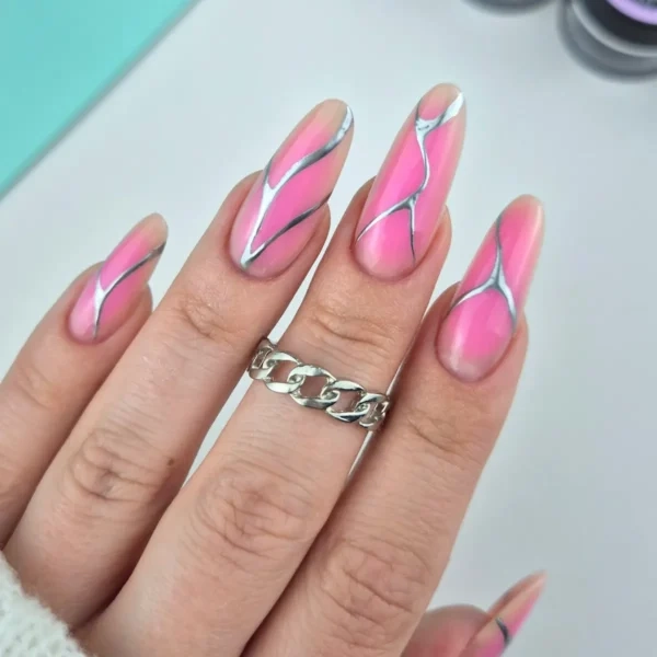 Paint Gel Yoshi Metallic Silver, srebrny paint gel, metaliczny żel do zdobień, żel UV LED do Nail Art, efekt mirror na paznokciach, żel do cienkich linii, profesjonalny paint gel Yoshi, metaliczne zdobienia paznokci