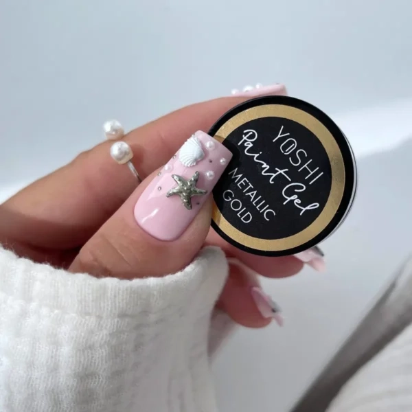 Paint Gel Yoshi Metallic Gold, metaliczny żel do zdobień, złoty paint gel, złoty żel UV LED, profesjonalny żel do Nail Art, efekt mirror na paznokciach, żel do cienkich linii, metaliczne złoto na paznokciac