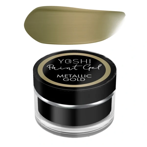 Paint Gel Yoshi Metallic Gold, metaliczny żel do zdobień, złoty paint gel, złoty żel UV LED, profesjonalny żel do Nail Art, efekt mirror na paznokciach, żel do cienkich linii, metaliczne złoto na paznokciac