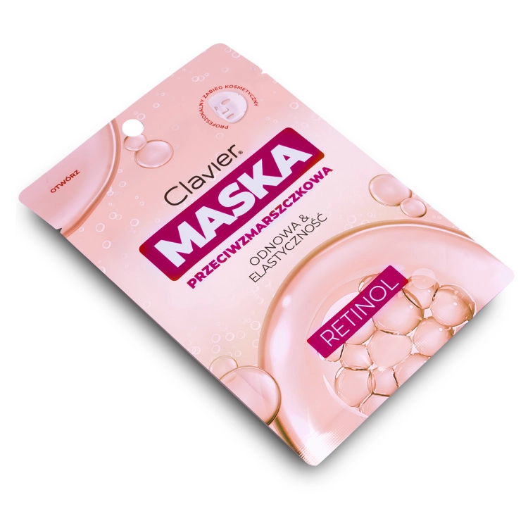 Maska do twarzy w płacie Clavier z retinolem 25 ml to przeciwzmarszczkowa maseczka do pielęgnacji skóry, która wspiera produkcję kolagenu, delikatnie złuszcza naskórek