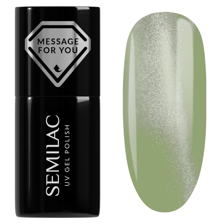 Semilac 732 Pistachio Latte Gloss 7 ml — butelka i swatch koloru