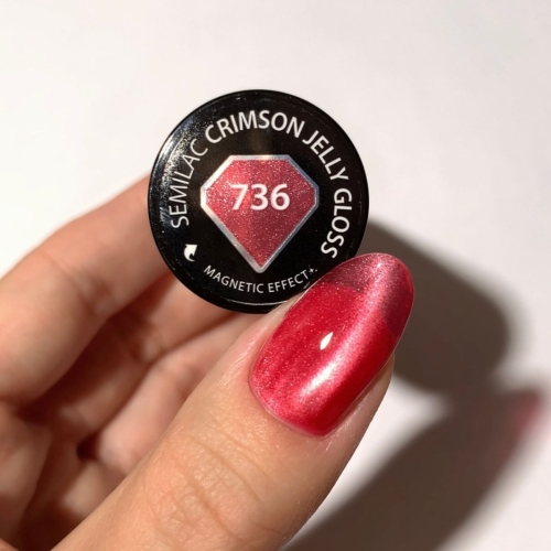 Semilac 736 Crimson Jelly Gloss 7 ml — kolor na paznokciu