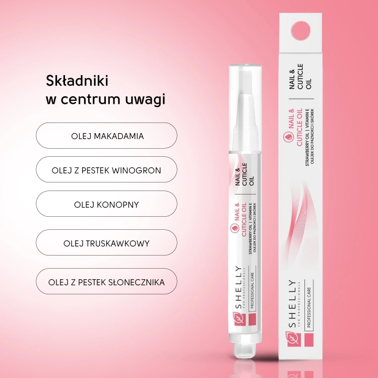 Shelly Olejek do paznokci i skórek z truskawką i witaminą E 3 ml — składniki aktywne
