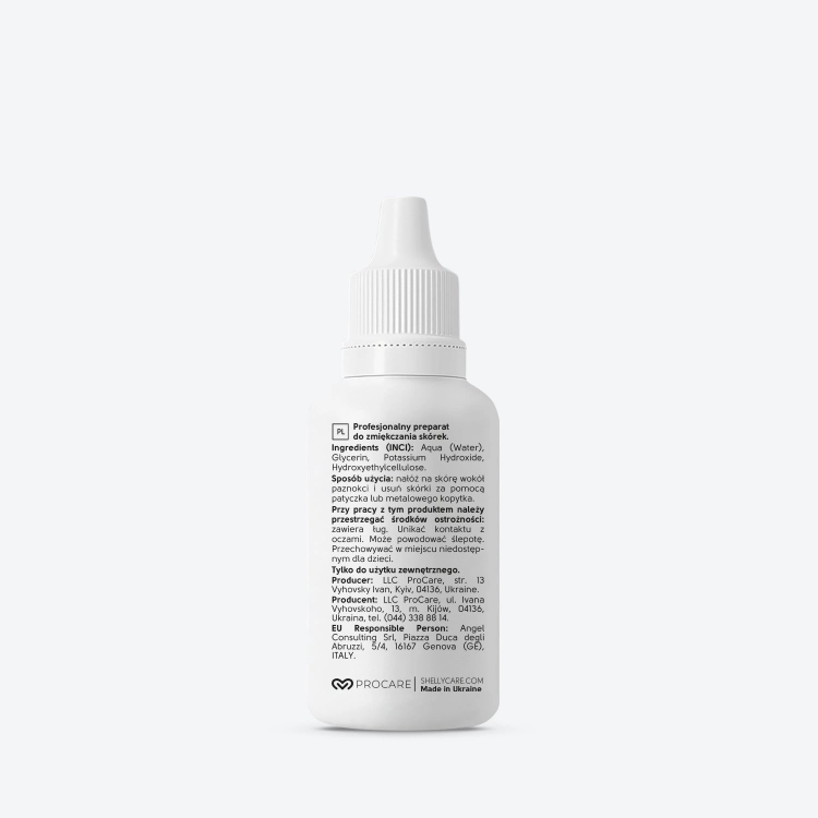 Shelly Preparat do usuwania skórek Soft Blade 30 ml — etykieta ze składem