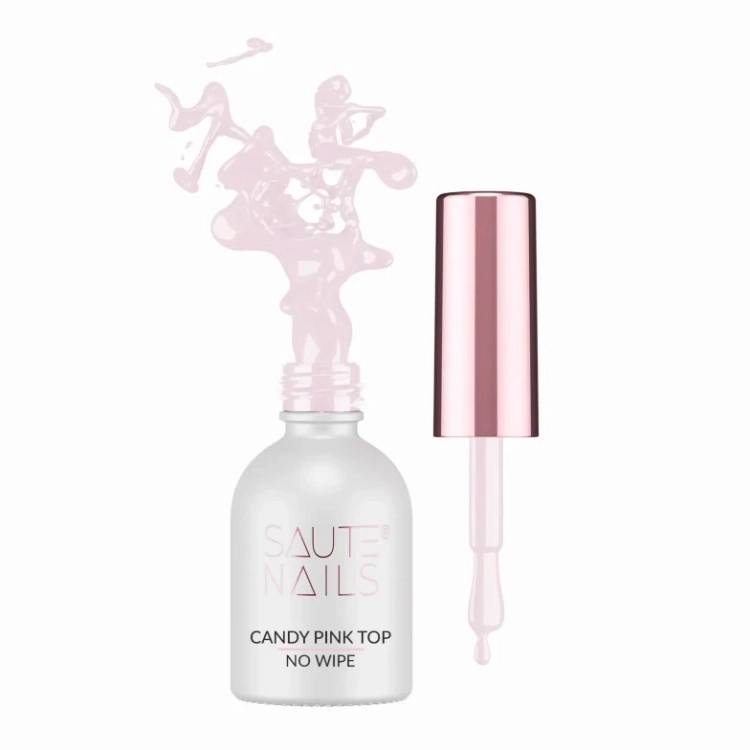 Saute Nails Top hybrydowy Candy Pink Top No Wipe 8 ml - jasny róż