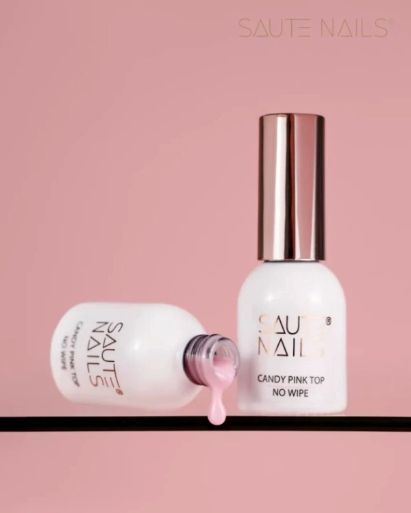 Saute Nails Top hybrydowy Candy Pink Top No Wipe 8 ml - jasny róż