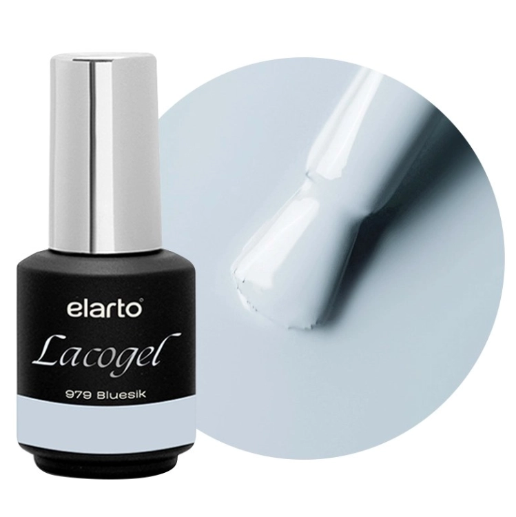 Elarto Lakier hybrydowy Lacogel 979 Bluesik 7ml — butelka i kolor