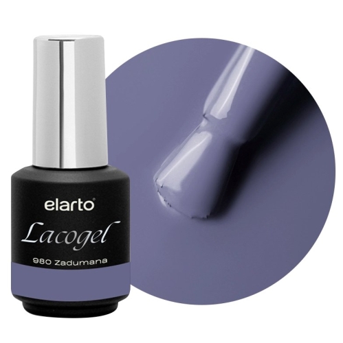Elarto Lakier hybrydowy Lacogel 980 Zadumana 7ml — butelka i kolor