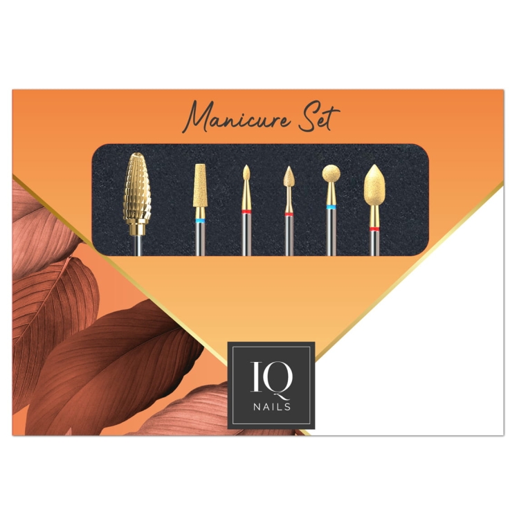 IQ Nails Pakiet Expert Gold Power- 6 frezów do hybrydy/ żelu/ akrylu/ skórek