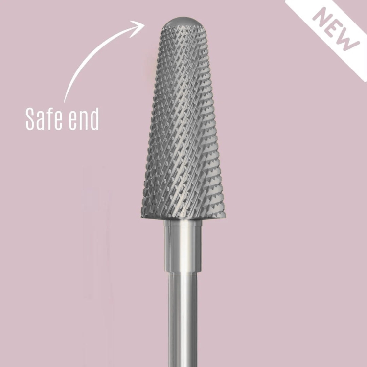 frez Safe End IQ Nails srebrny, srebrna powłoka frez, frez delikatny stożek, narzędzia do manicure profesjonalne, frez węglik spiekany, ściąganie masy hybrydowej i żelowej, 221.111.060, frez nasze paznokcie